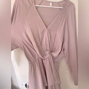 Dusty blush v neck dress with ruffles